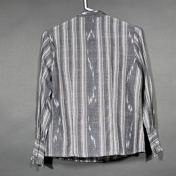 Style & Co Petite Gray Button Down Ruffle Bling Metallic Thread Stripes Size 4P - Picture 9 of 16